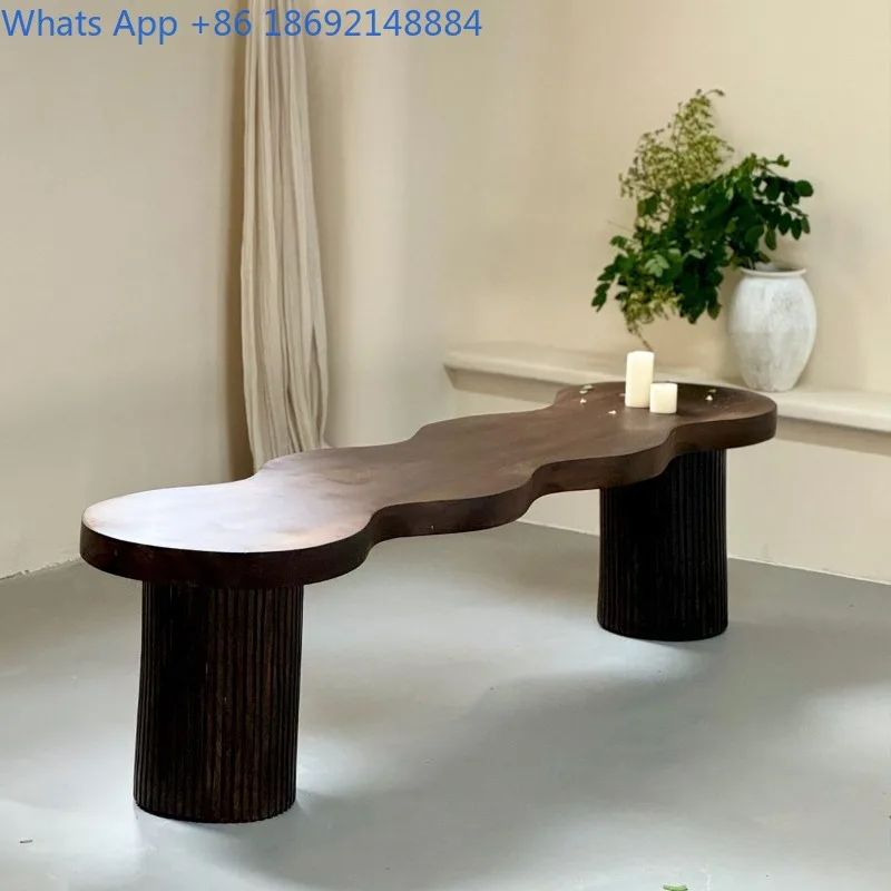 Solid Wood Long Bench Personality Fashion Wave-shaped Bedside Shoe Changing Bench Old Elm Wood Restaurant Double Long Chair