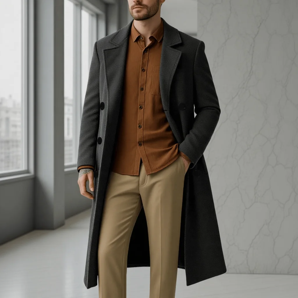 Men's Double Breasted Jacket Business Casual Gentleman Coat Fall Winter Thickened Warm Wool Blazer Formal Wear Outerwear Suit