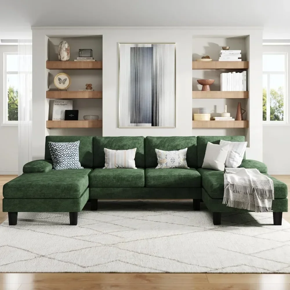 Sofa Convertible Sectional with Soft Cotton Chenille Fabric for Living Room,Oversized Seats Comfortable Backrest,Green Couch