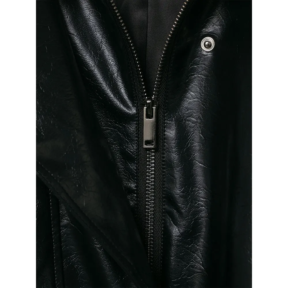 DUOPERI Moda donna PU Giacche nere Casual collo alto maniche lunghe Donna Chic Lady Cappotti Abiti