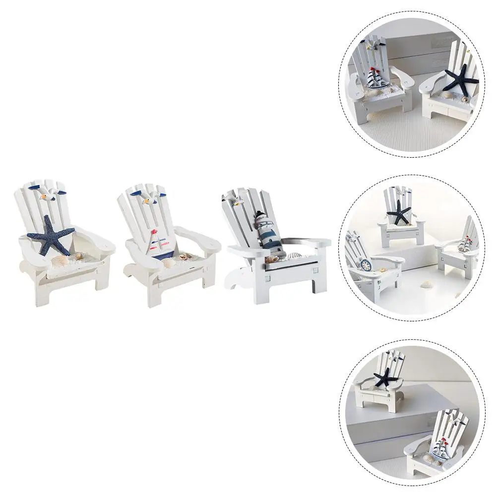 4PCS Miniature Wood Chair Beach Decor Elegant Nautical Home Office Ornament Lovely Small Chair Design Christmas Gift