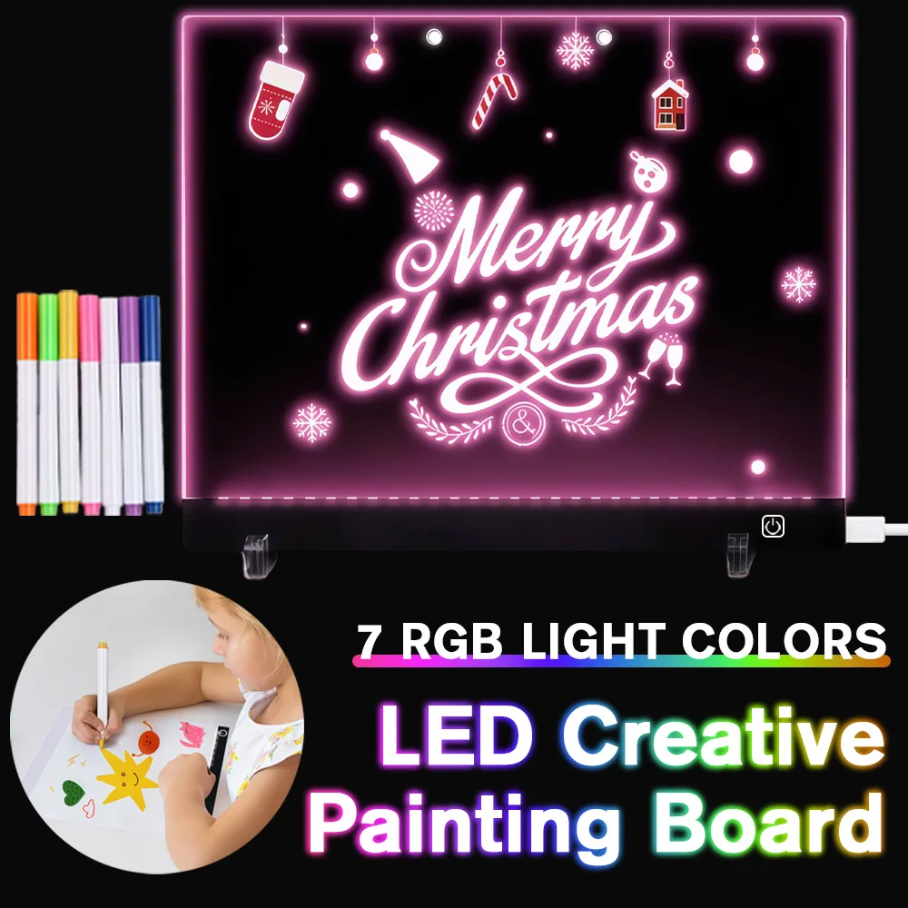 لوحة رسائل LED بإضاءة ليلية، لوحة رسم أكريليك متغيرة الألوان، لوحة رسم مضيئة لهدايا أعياد الميلاد والعطلات #2