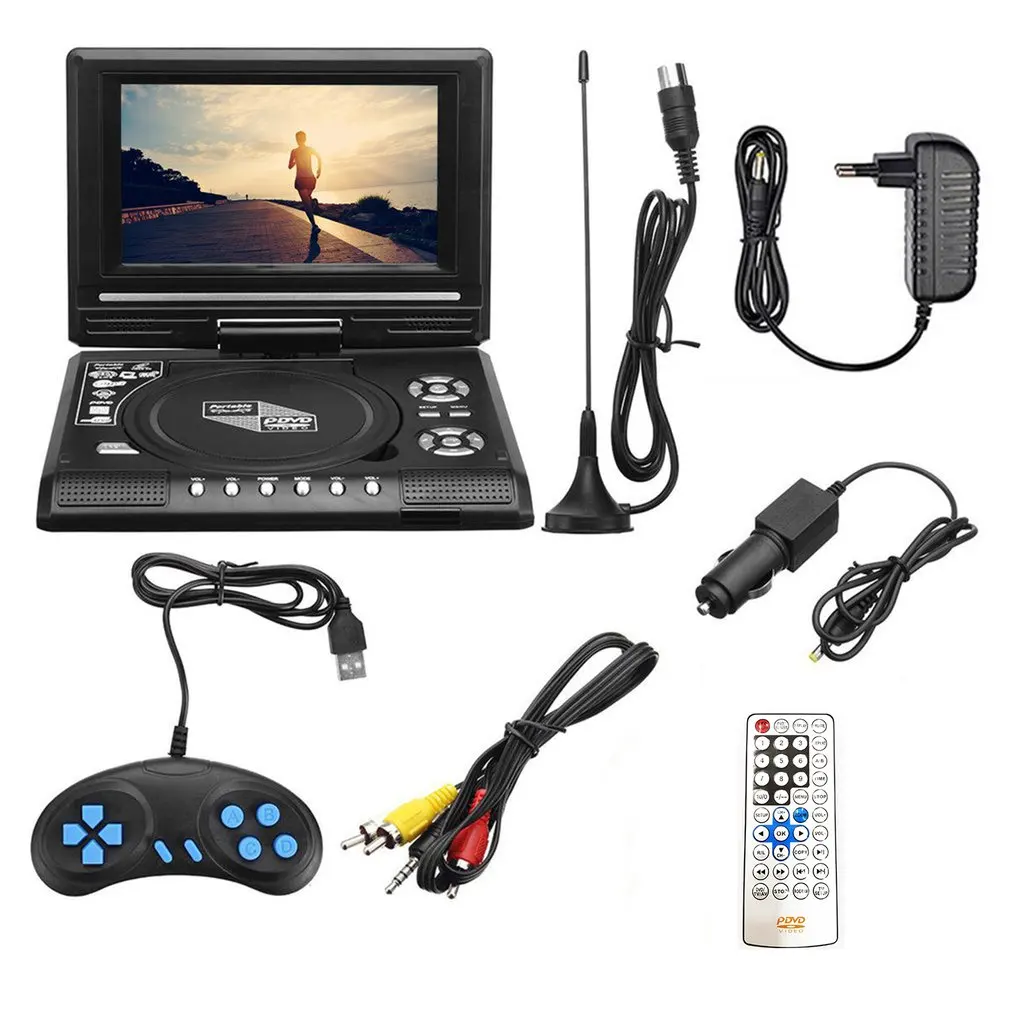 Top 7.8 Inch Portable HD TV Home Car DVD Player VCD CD MP3 DVD Player USB Cards RCA TV Portatil Cable Game 16:9 Rotate LCD