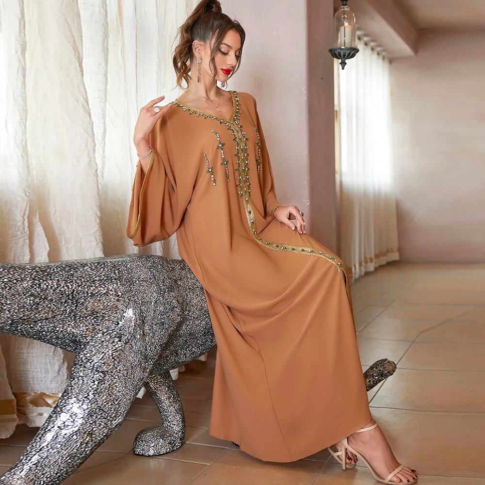 Eid Mubarak Ramadan Women Abaya Diamonds Maxi Dress Moroccan Kaftan Turkey Arabic Dubai Evening Party Vestidos Caftan Jalabiya