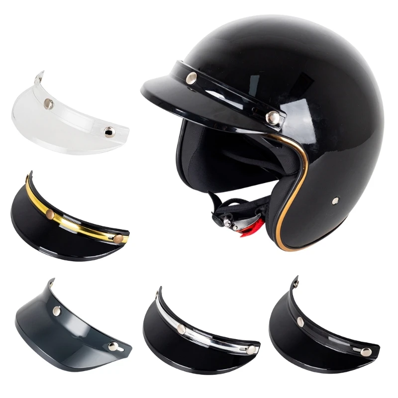 Motorbike Helmet Flip Up Wind Shield 3 Snap-Button Visor Shield Lens UV Protection Removable Half Open Face Helmet Brim Visor