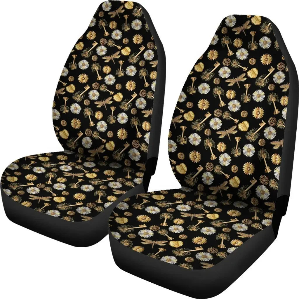 Floral Steampunk Pattern Print Seat Cover Car Seat Covers Set 2 Pc, Car Accessories Car Mats