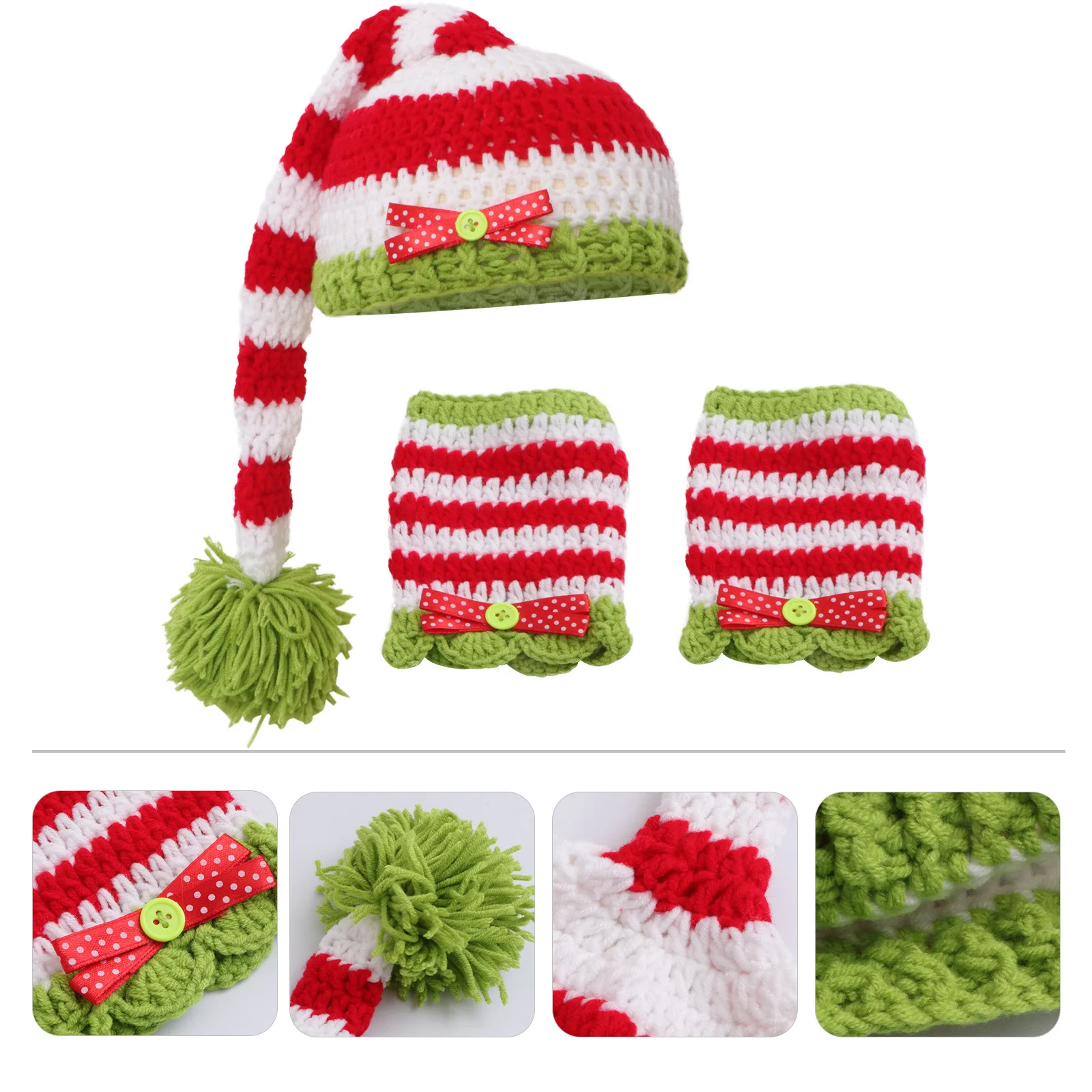 Christmas Style Knitted Baby Clothes Set for 0-3 Months Newborn Infant Handmade Crochet Hat Breathable Elastic Design Perfect