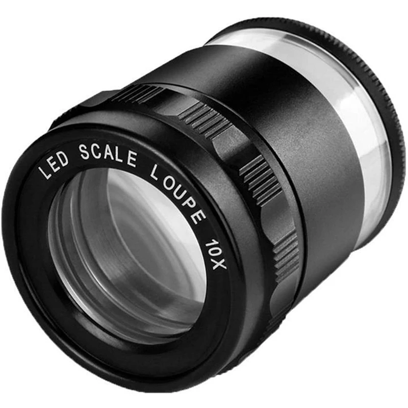 MALL LED Scale Loupe 10X Illuminated Desktop Magnifier Metal Detachable Reticle Coated Optical Glass Lens Focus Adjustable