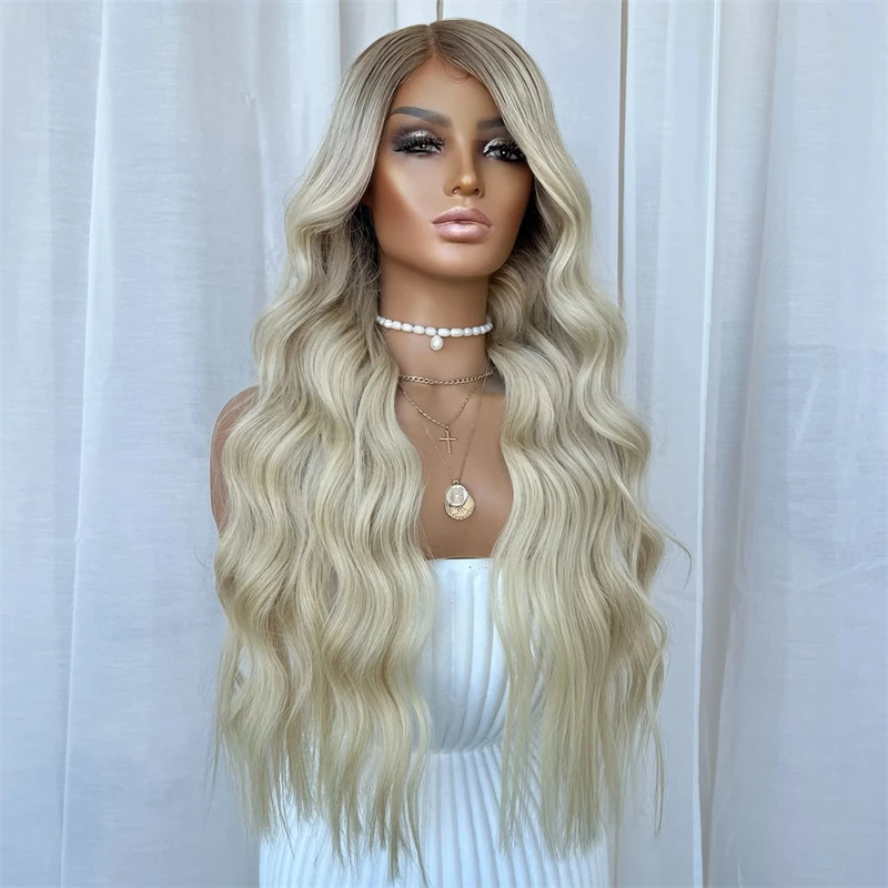 

Loose Curly Synthetic Lace Front Wigs Platinum Blonde Ash Blond Wig female Cosplay Party Glueless HD Lace Wigs Deep Wave wig