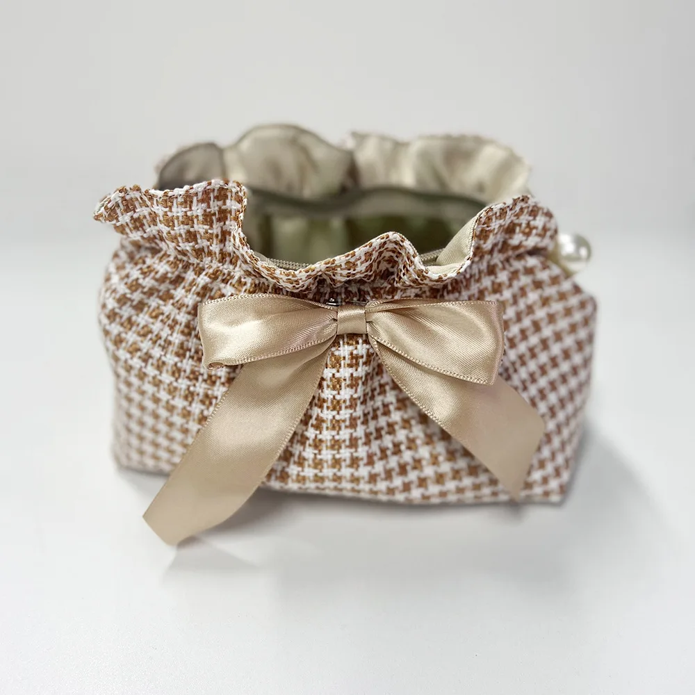 حقيبة مكياج شبكية مع عقدة على شكل فيونكة حقيبة يد بسحاب عالي الجودة لمنتجات العناية بالبشرة حقيبة تخزين حقيبة صغيرة للنساء حقيبة تخزين للسفر #3