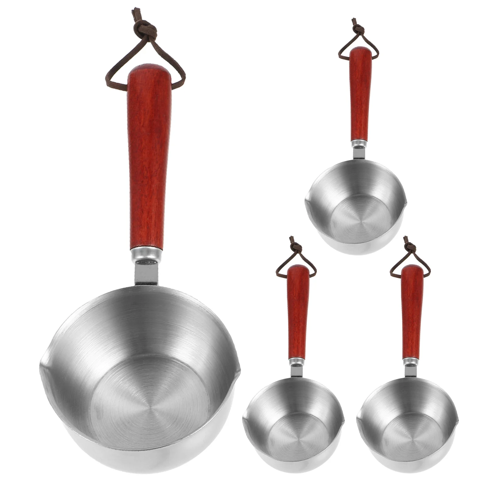 

4Pcs Mini Saucepan Butter Warmer Stainless Steel 150Ml Milk Pan with Wooden Handle Precision Scale for Coffee Cheese Melting