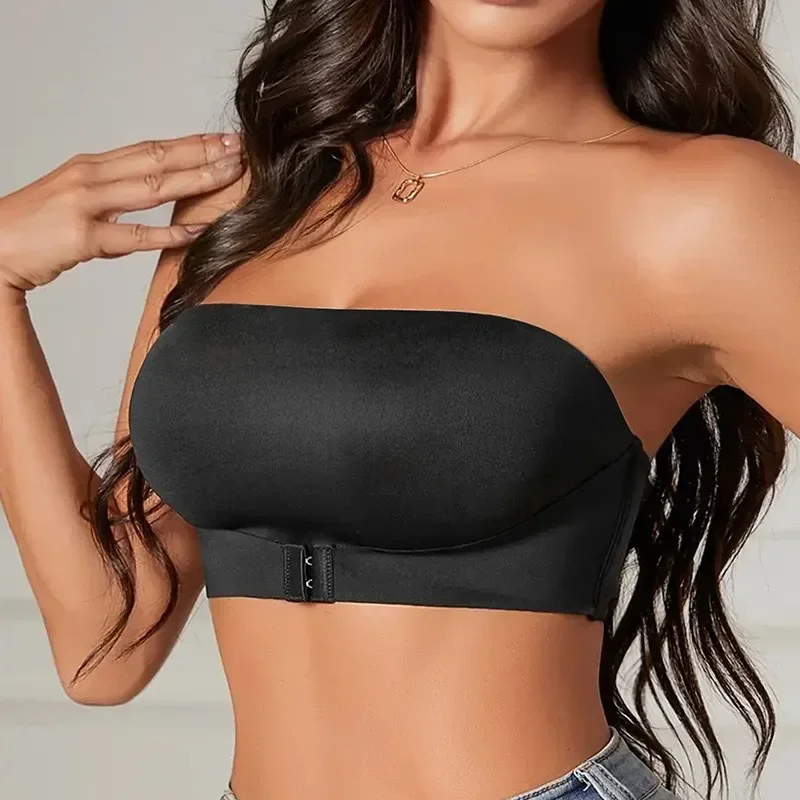 Women's Strapless Seamless Bra – Front Button, No Padding, Non-Slip Half Cup Silicone Underwear
