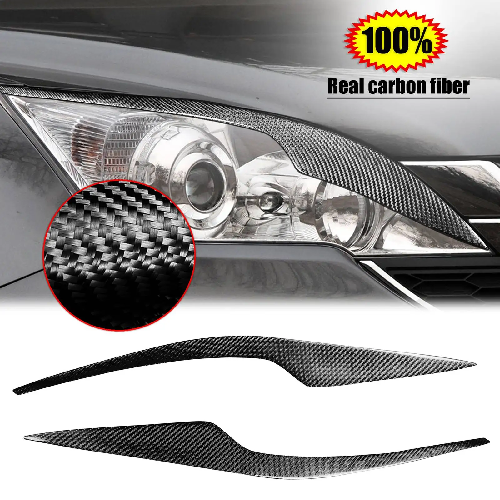 For Honda CR-V Carbon Fiber Front Headlight Eyebrow Eyelid Cover Trim 2007-2010