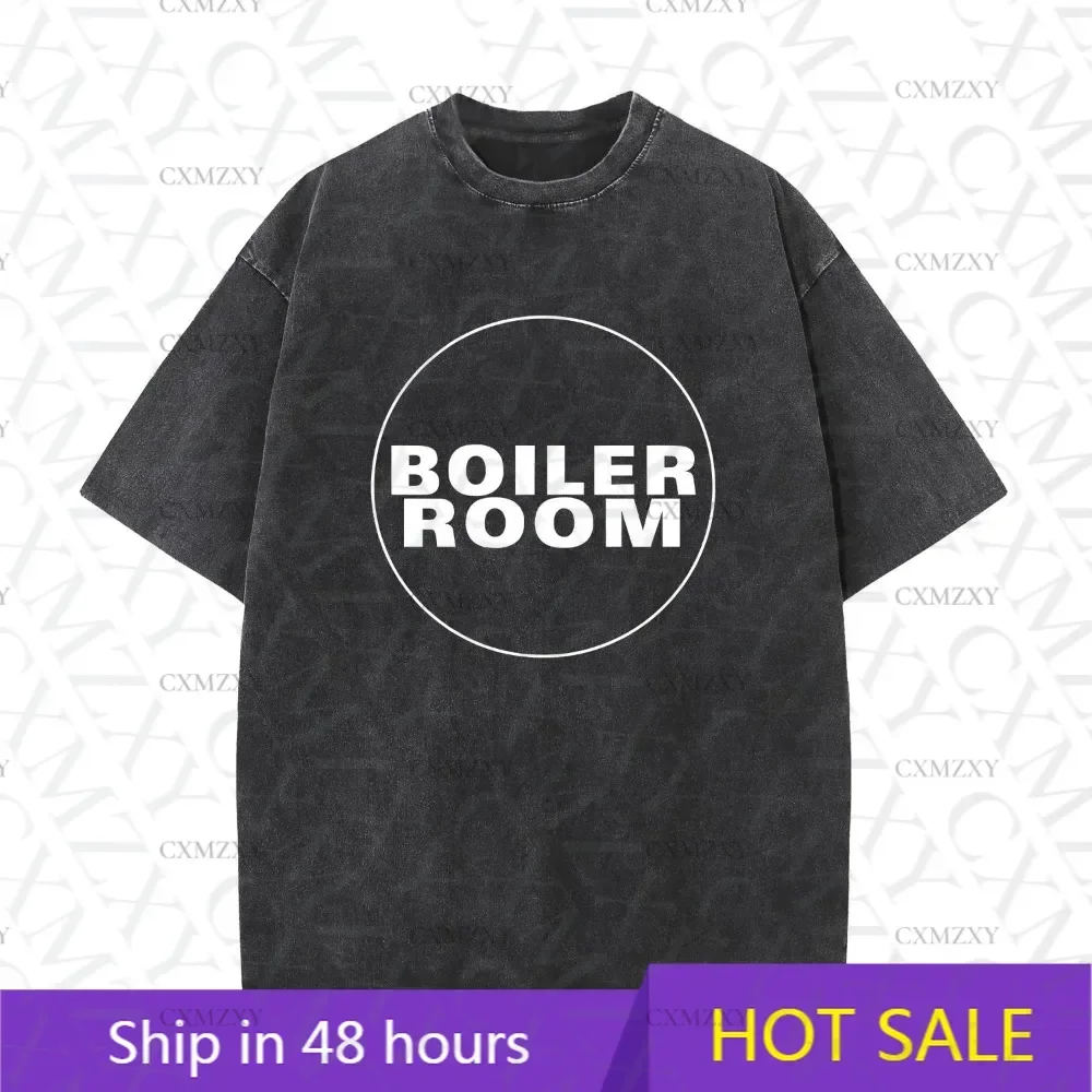 

American retro washed old heavy cotton solid color short-sleeved Tshirt summer loose top tide washed T-shirt Boiler Room