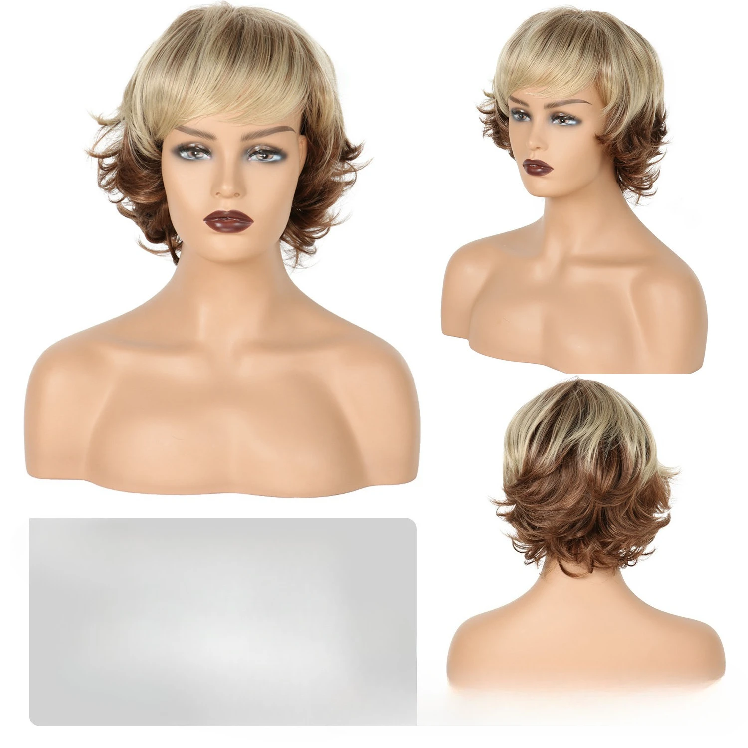 Wig Women's Short Hair Fluffy Egg Roll Anti-warping Two-color Highlighting Chemical Fiber Wig Headgear