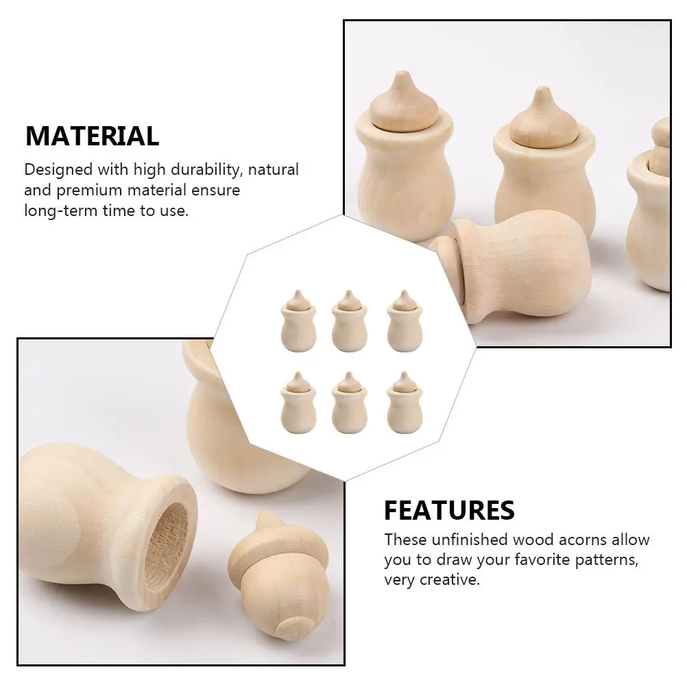 

6Sets Wooden Acorn DIY Crafts Unpainted Painting Supplies Drawing Art Creative Home Decor Accessories DIY Acorn
