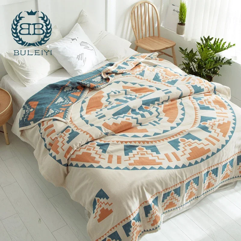 Blanket Thickened Cotton Gauze Quilt Sheet DoubleGeometricPattern Printing Air Conditioning Four Seasons Universal SimpleModernl