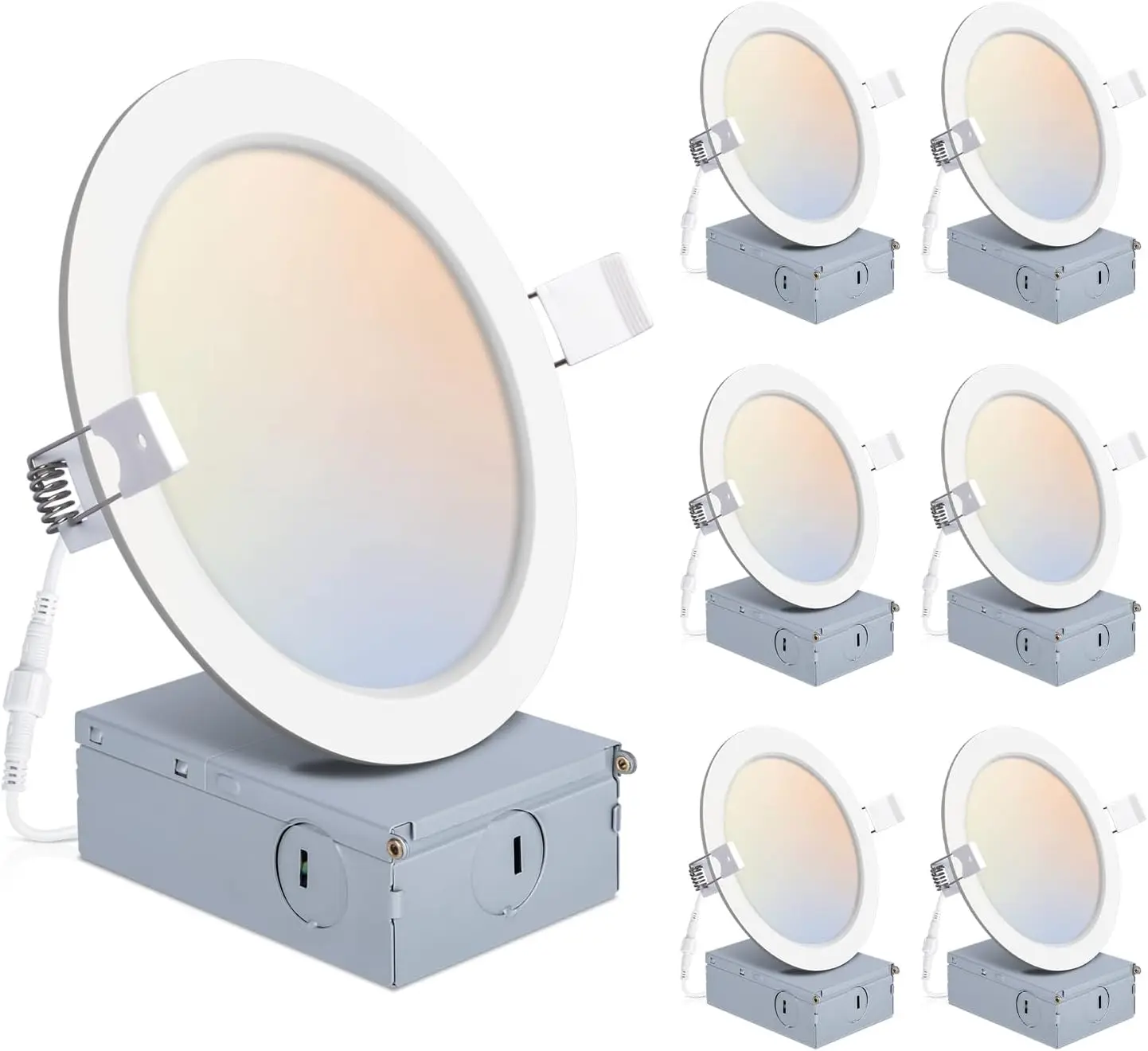 

Комплект из 6 светодиодных встраиваемых светильников, 6 футов, с регулируемой яркостью 5CCT 2700–6000K, бескамерный потолочный светильник мощностью 15 Вт, 1200 лм, распределительной коробкой, ETL и Energy Star