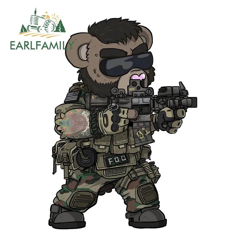 EARLFAMILY 13cm x 8.1cm Army Special Forces Militants Car Sticker Cartoon Big Head Decal Window Trunk Laptop Gifts Stickers