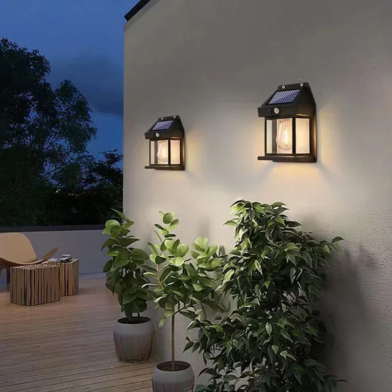 Lámpara de pared para exteriores, luz Solar impermeable con filamento de tungsteno, de inducción, para el hogar, jardín, Villa, iluminación nocturna