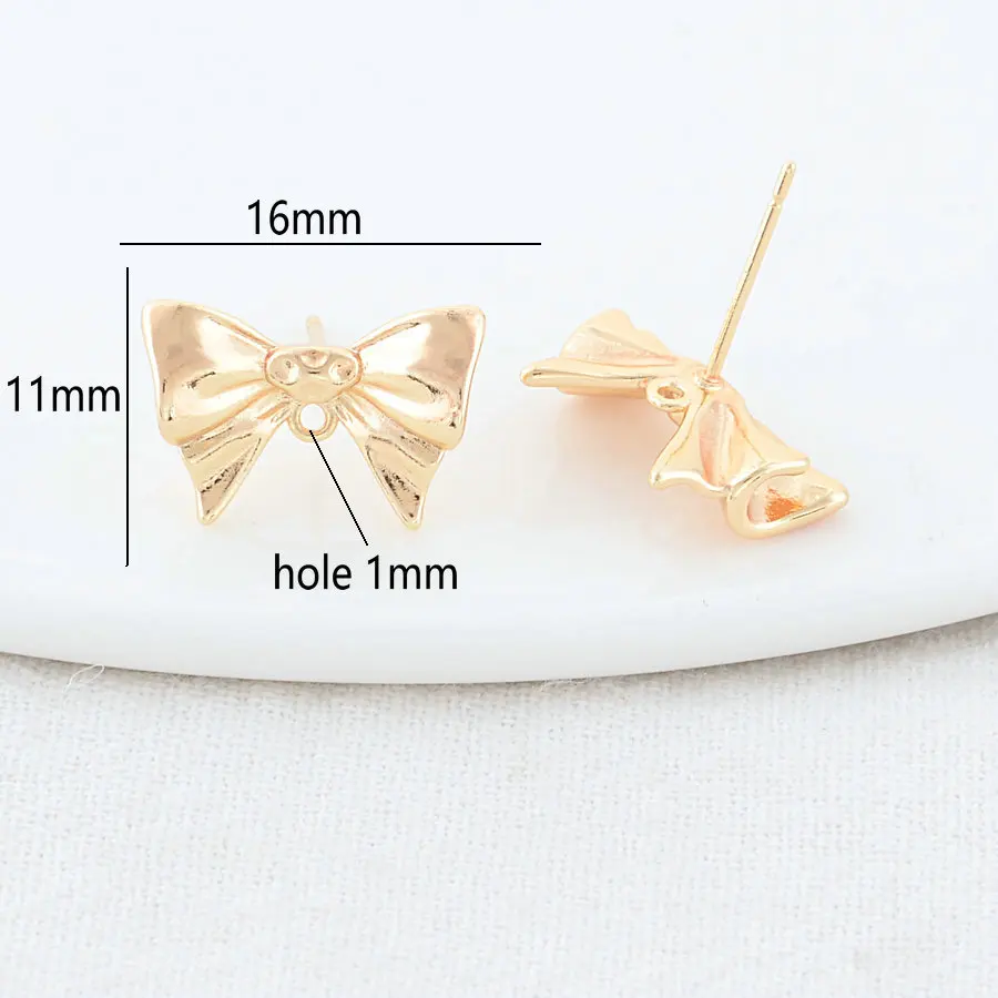 6PCS 11*16MM 14K Gold Color Plated Brass Bowknot Stud Earrings High Quality Diy DIY Jewelry Making Finding Accessories