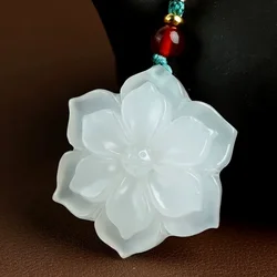 Natural Chinese White Jade Rich Flower Pendant Hand-carved Ladies Flower Necklace Fashion Luxury Jewelry Girlfriend Mom Gift