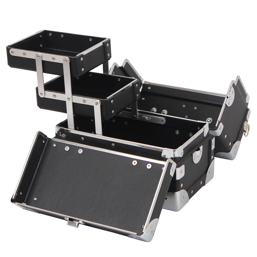 ALICOS DFF201-VB 24x14x21.5 سم حقيبة قطار مكياج احترافية مع صواني متعددة الطبقات، صندوق منظم مستحضرات التجميل المحمول، Trave الصلب