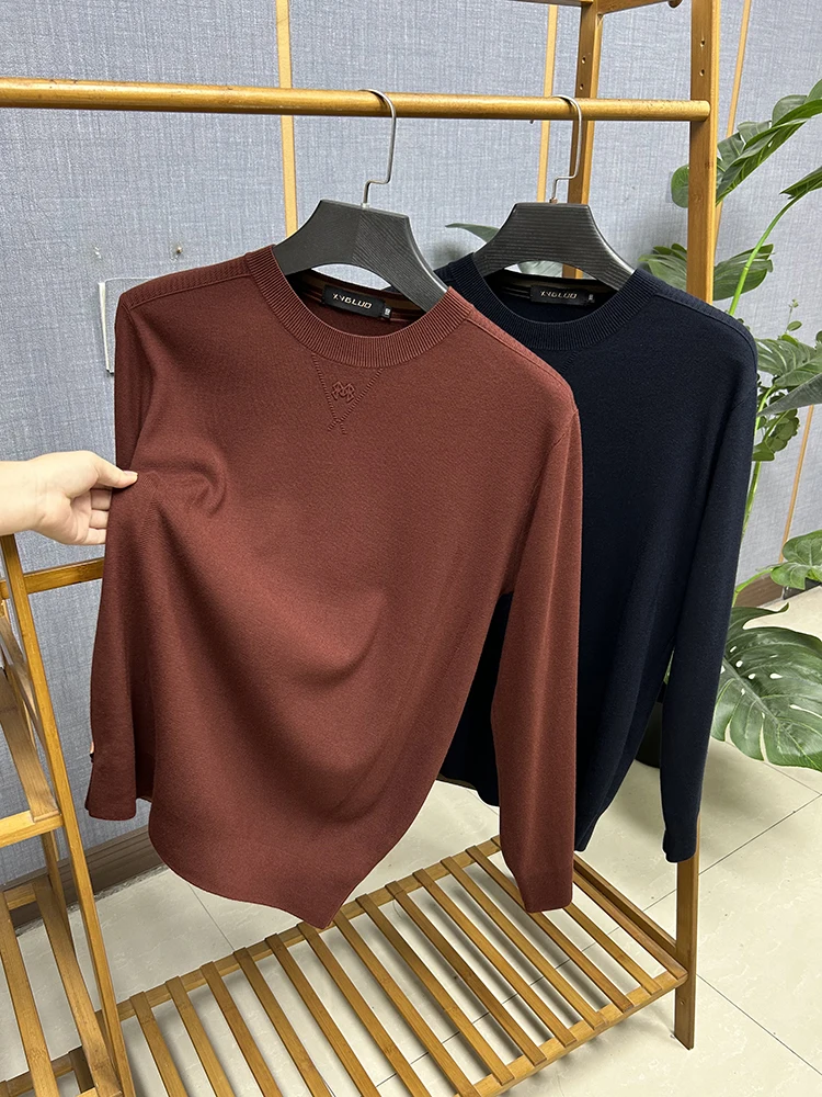 

Soft Thin Men's Knitted Wool Sweater Base Layer Spring Autumn Tagl round Ne Long Sve Breathable Comfortable Casual