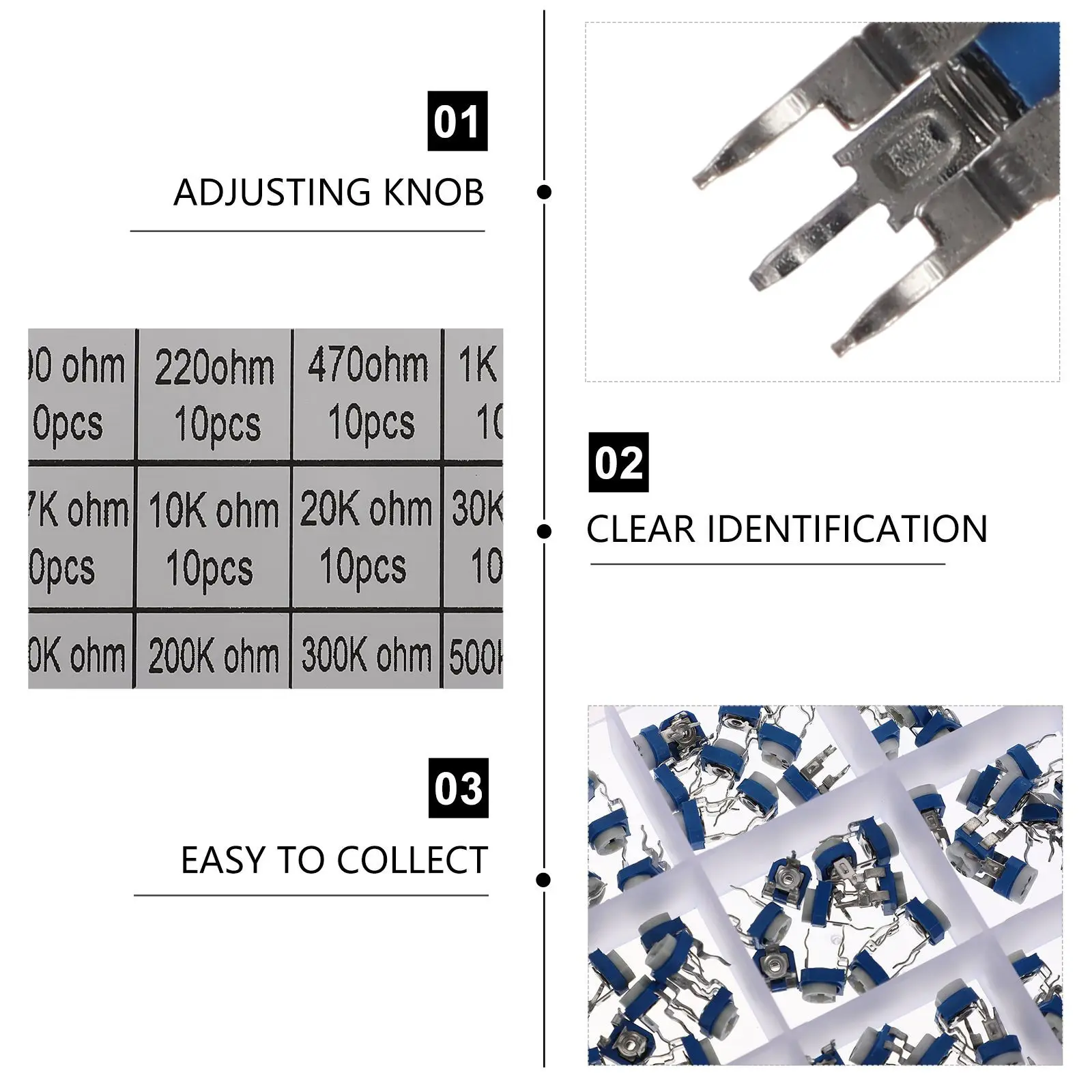 

150Pcs Adjustable Potentiometer Resistor Durable Trim Potentiometer for Breadboard Prototyping High Precision Resistor Parts