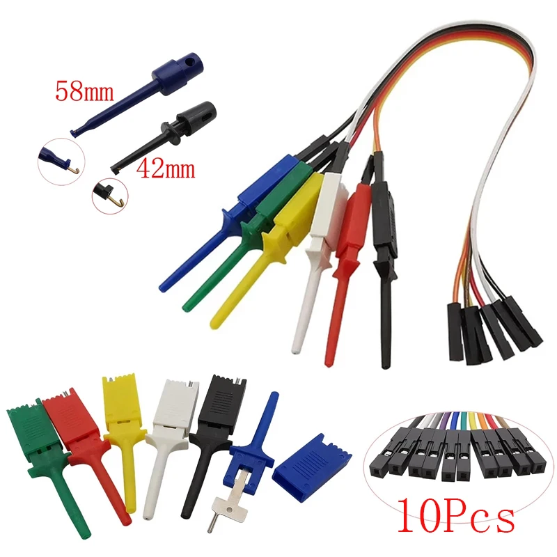 Test Hook Clip Logic Analyzers Test Probe Wiring Hook Clip Analyzer Cable Testing Grabber Clip Yellow/Red/Black/Gree/White/Blue