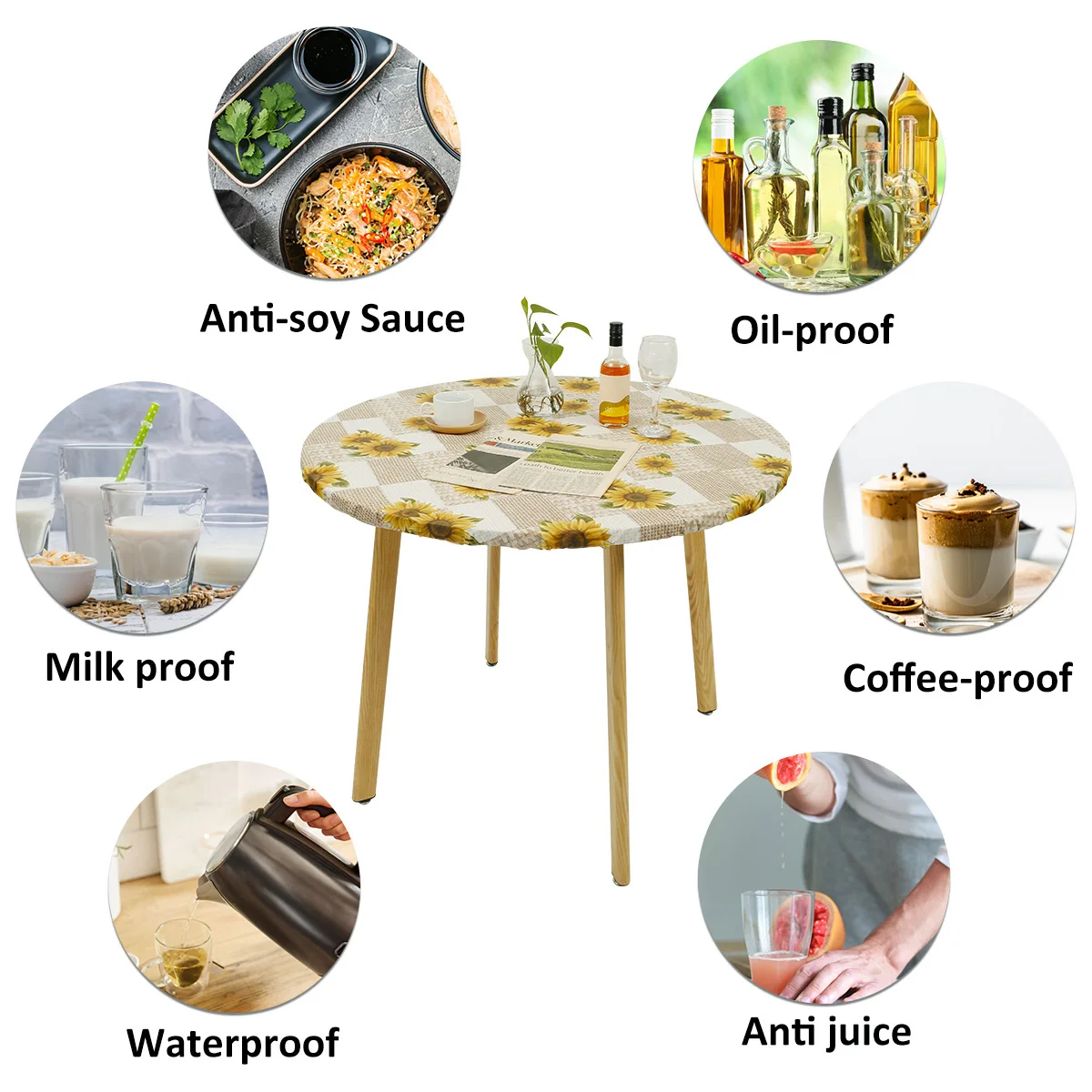 Round Table Cover Elastic Edged Round Tablecloth Flannel Backed Table Pad PVC Table Cover for Home Decor Table Protection