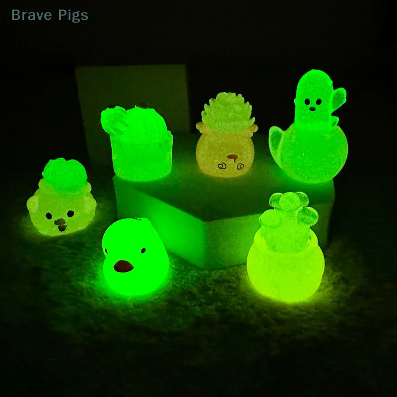 Luminous Cactus Potted Ornament Micro Landscape Ornaments Miniature Crafts Dollhouse Decor Toy Surprise Box Accessory Car Decor