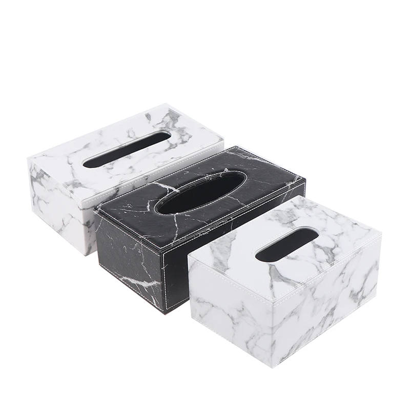 Modern Marble Rectangle Faux Leather Tissue Box Napkin Toilet Paper Holder Case Dispenser Home Decoration