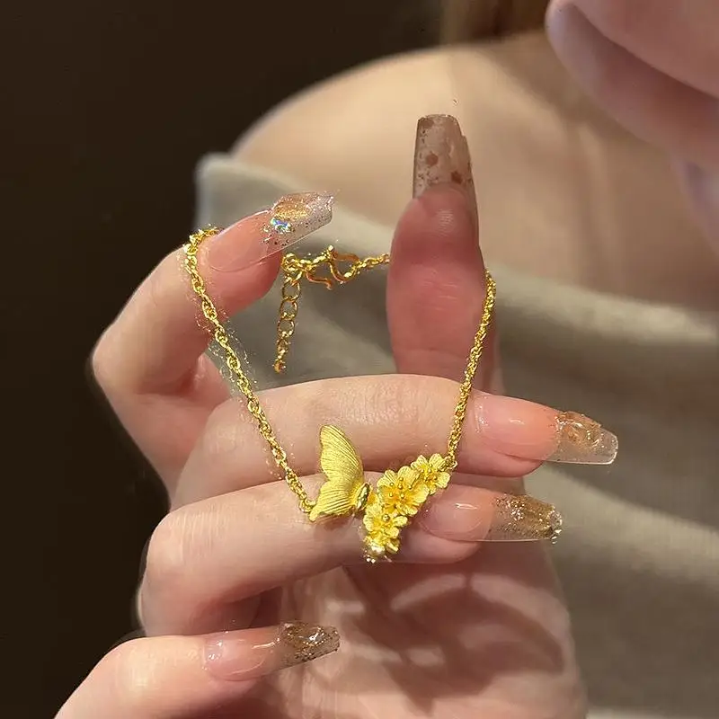 Dreamy and exquisite fashion Female bracelet pendant retro brushed butterfly flower asymmetrical bangles wedding jewelry