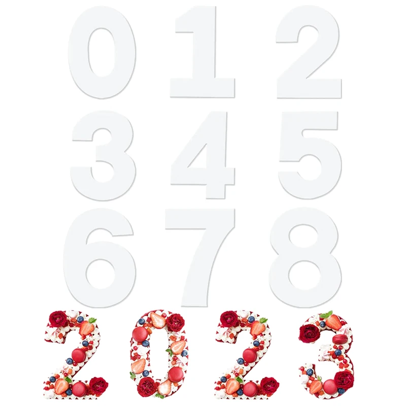 0-8 Numeral Cake Stencils 8/10/12/14/16 Inch White PET Plastic Number Templates Birthday Anniversary Layered Cake Baking Tools