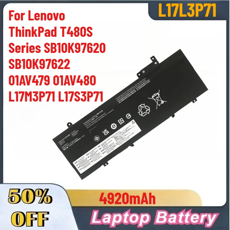 

11.58V L17L3P71 01AV478 Laptop Battery For Lenovo ThinkPad T480S Series SB10K97620 SB10K97622 01AV479 01AV480 L17M3P71 L17S3P71