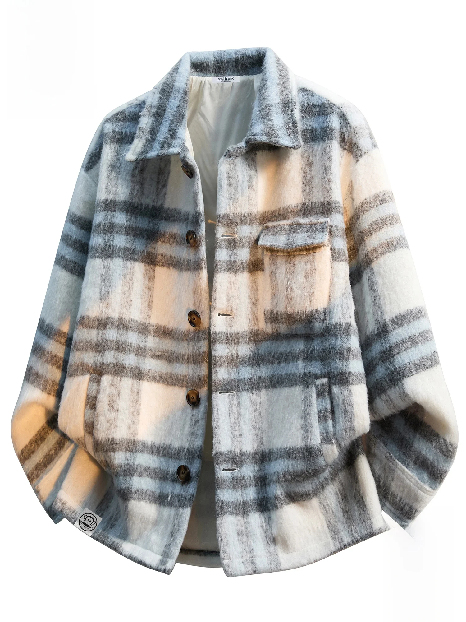 

PaulFrank Men's Plaid Woolen Jaet with Stand Collar Color Blo Design Casual Sle Long Sve Autumn Winter Outerwear