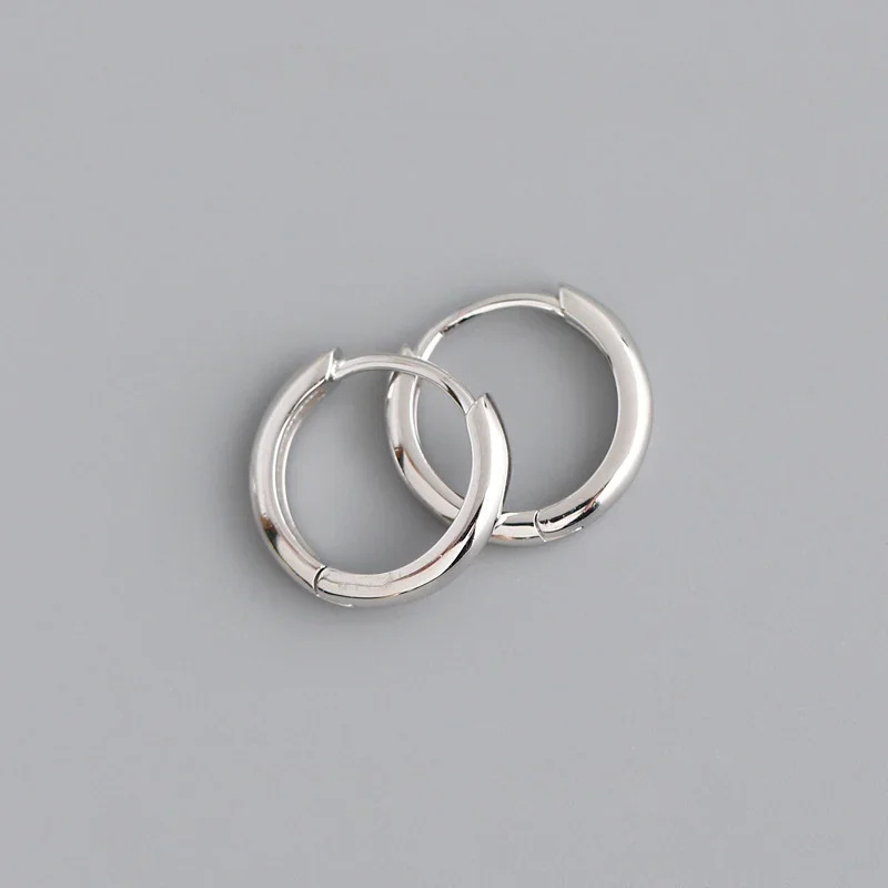 Real 925 Sterling Silver Minimalist Round Ear Buckle for Women Hoop Earring Jewelry Accessories