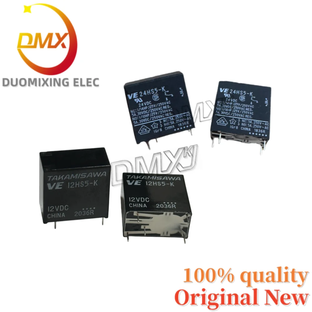 2-10PCS 100%New Original VE 12HS5 VE24HS5-K 12V 24VDC 5A 30VDC/250VAC DIP-5 For TAKAMISAWA relay