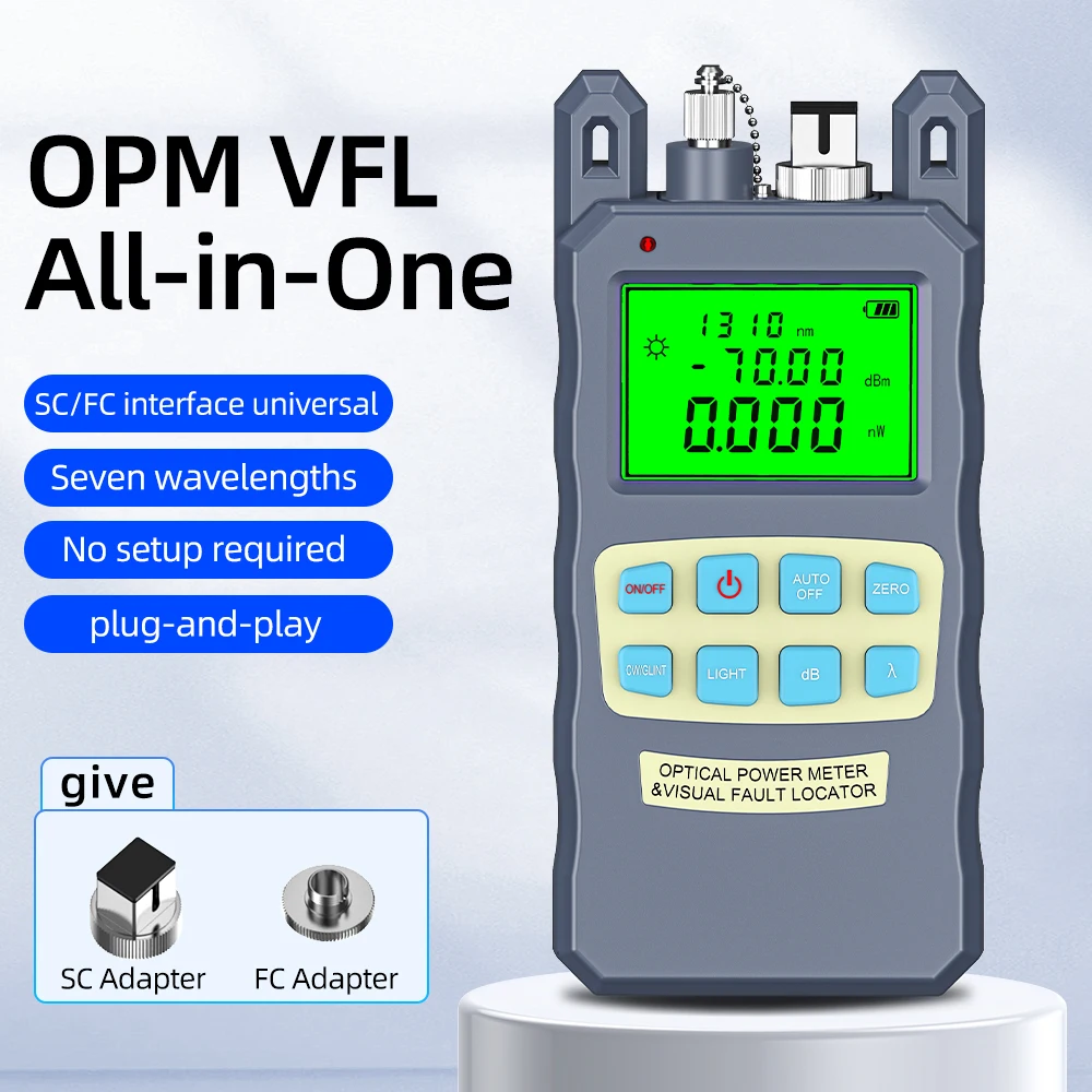 SAIVXIAN All-in-One Optical Fiber Cable Tester 1mw/10mw Optical Power Meter -70+10dbm Visual Fault Locator Gray SC/FC FTTH WiFi