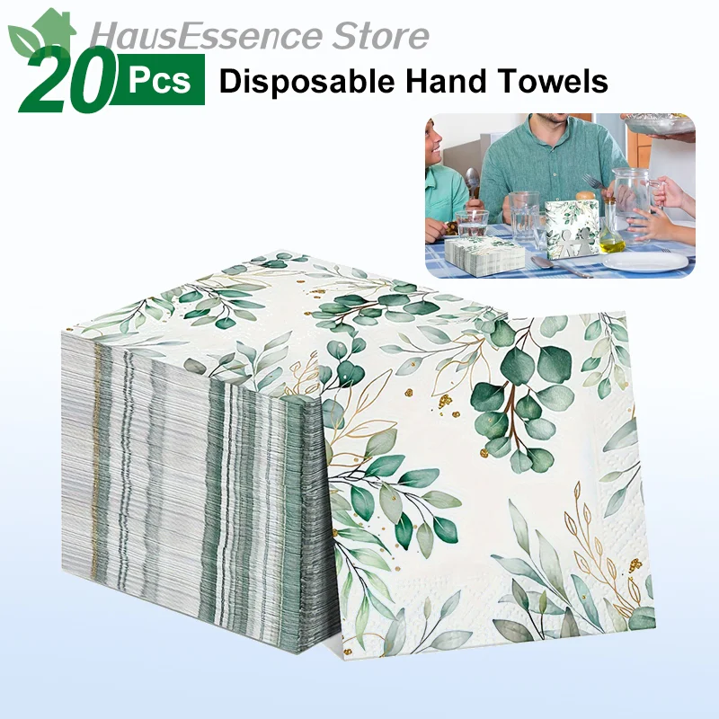 ※20pieces/set Eucalyptus Napkins Disposable Hand Towels Green Leaves Napkin Table Mariage Cloth Tissue 25x25centimeter/33