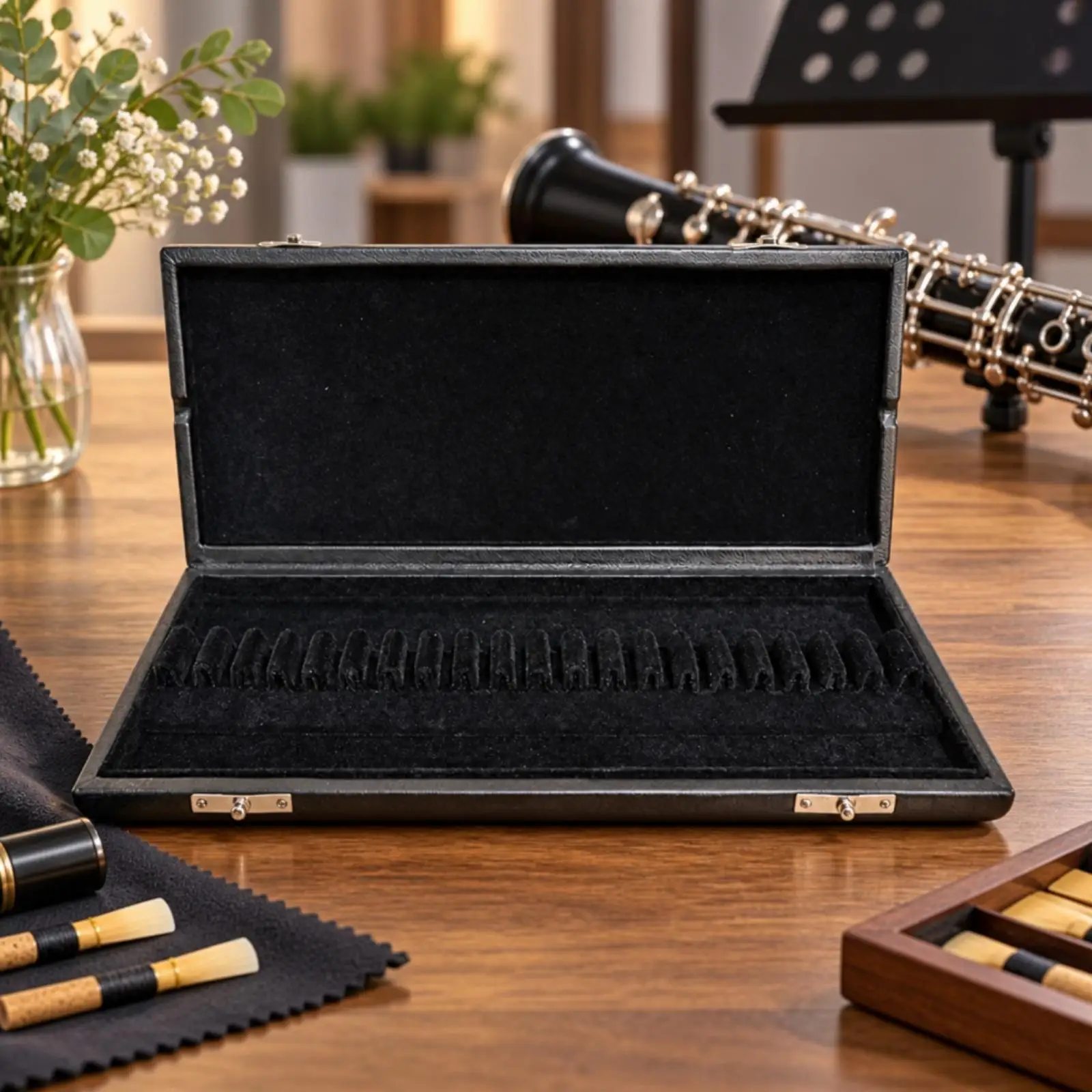 Rectangular Oboe Reed Case 20 Slots Leather Exterior Wooden Core for Clarinet Oboe Cane Storage Practice Use