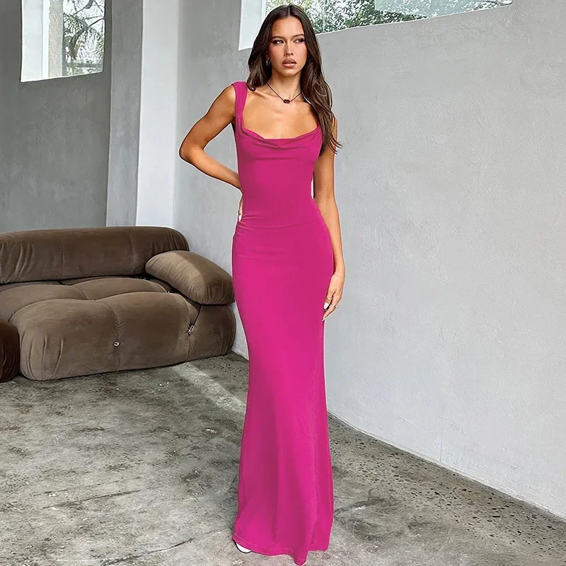 Backless Bow Sexy Birthday Evening Party Club Y2K Bodycon Maxi Dresses for Women 2024 Summer Sleeveless V Neck Long Dress Outfit