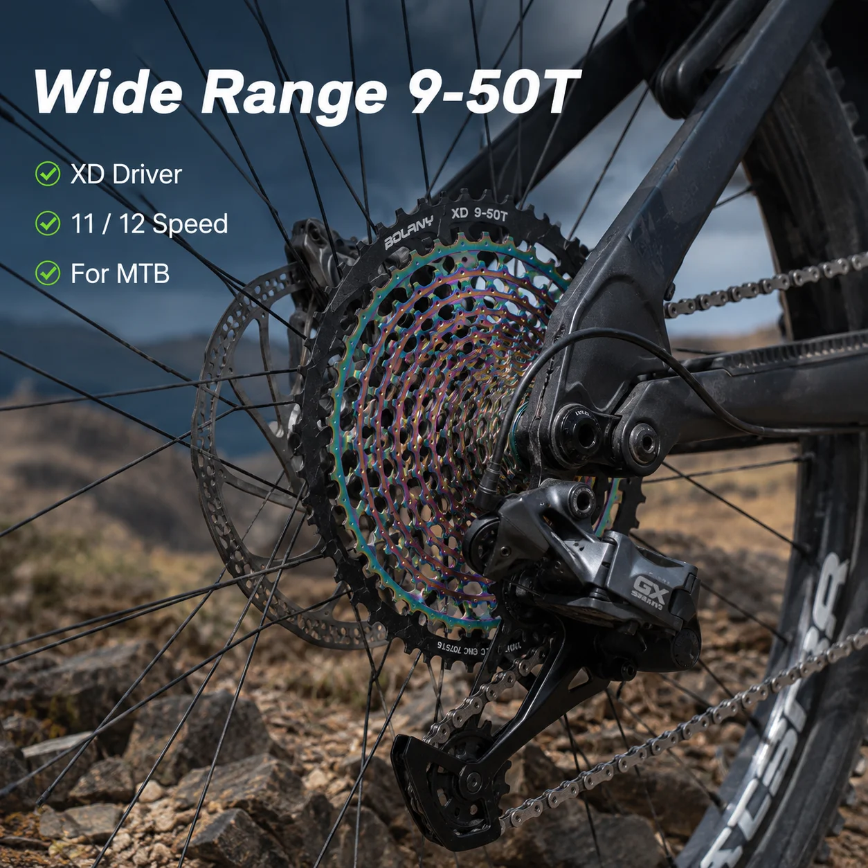 BOLANY 11/12 Speed MTB Bike Cassette 9-50T XD Driver Rainbow Sprocket Hollow Aluminum Alloy Spider Lightweight Bicycle Gear