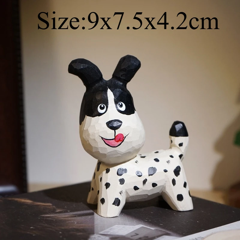 Handmade Wood Carving Happy Dalmatian Figurine, Cute Healing Animal Ornament, Home Entrance Hallway Decor Emotional Comfort Gift