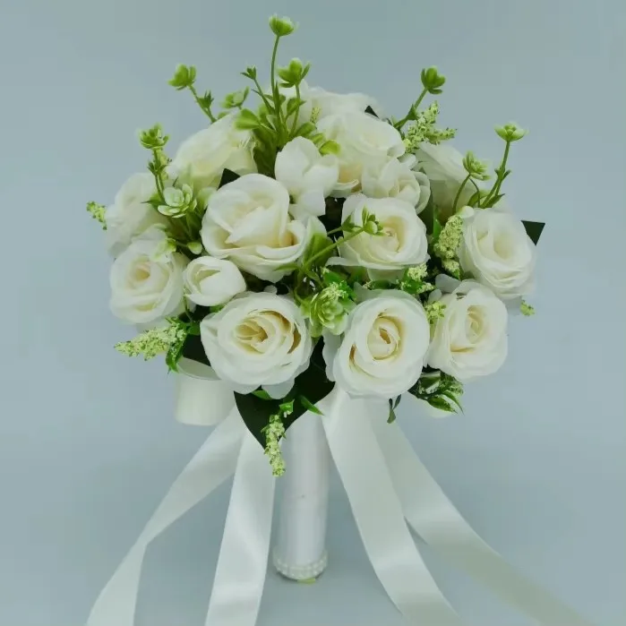cn-Knight - Bouquet da sposa in seta, 30 pezzi, bouquet da sposa, bouquet da sposa, bouquet da damigella d'onore, con nastro di seta colorato, per