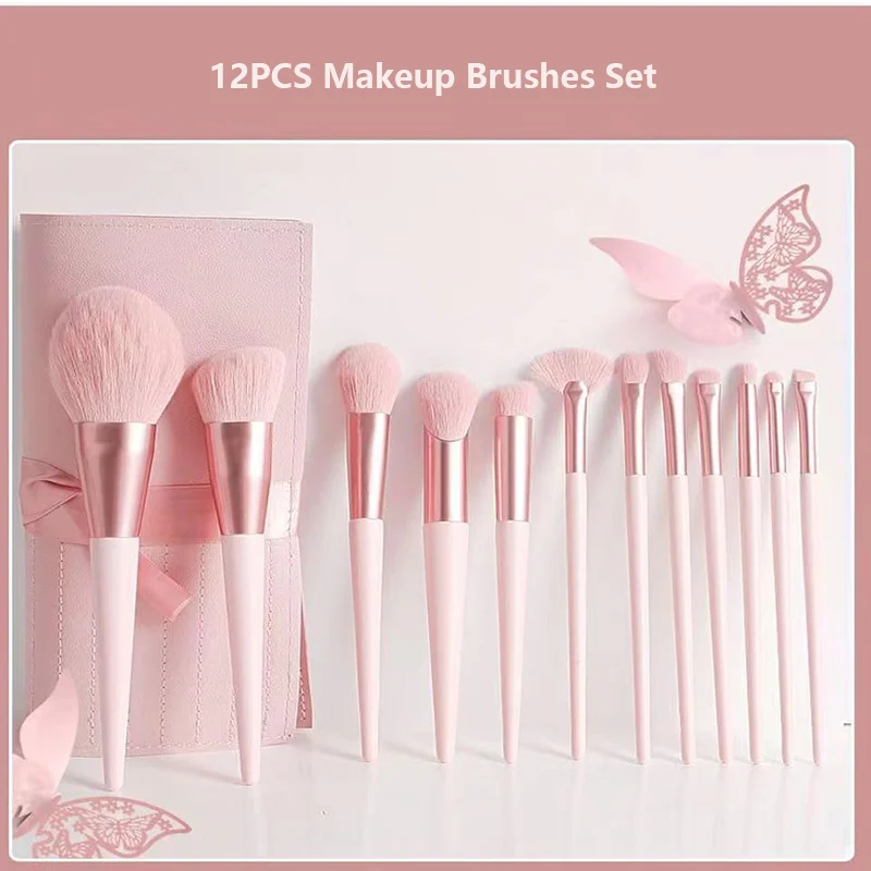 Set di pennelli per trucco ultra morbidi da 12 pezzi per principianti, kit ombretto e fard in polvere tutto in uno, strumenti cosmetici essenziali