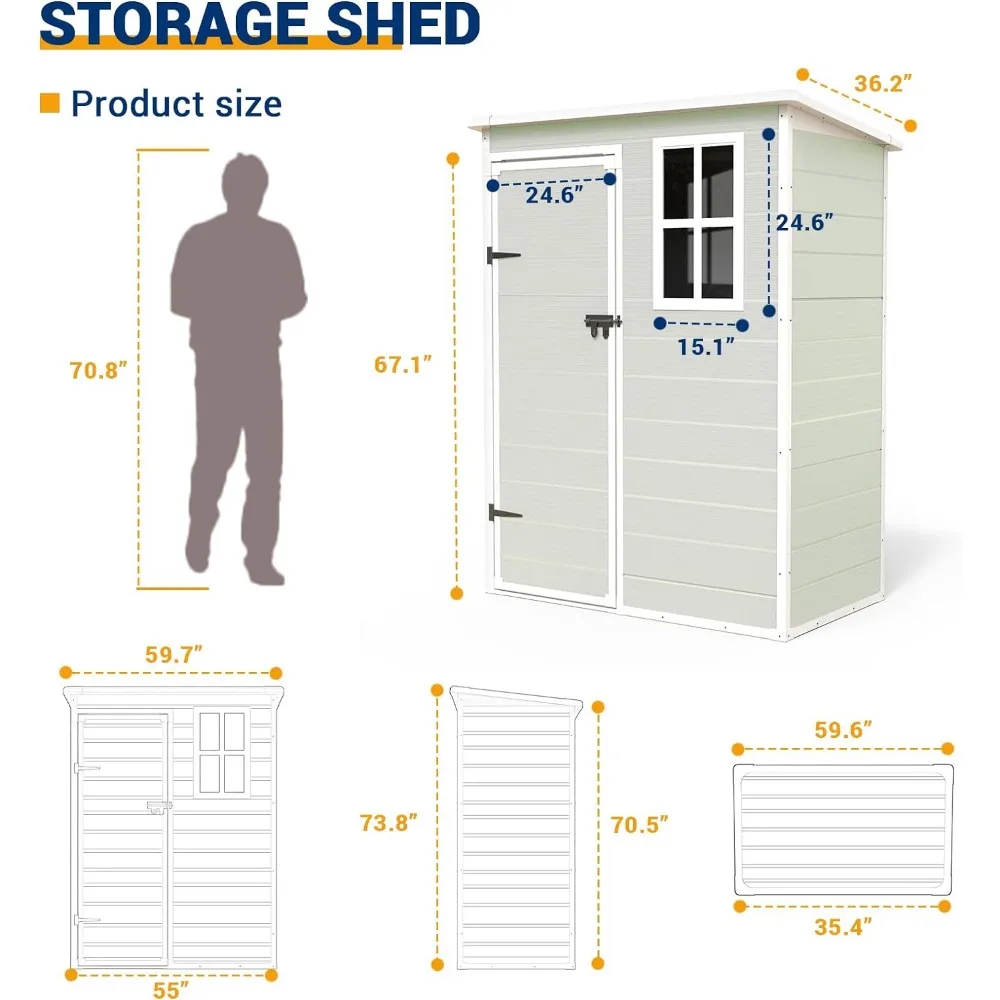 Imagem -03 - Armazenamento ao ar Livre Resina Garden Shed Bicicleta Lixo Pode Plástico Fora Shelds Caixa de Armazenamento Ferramenta 5x3ft