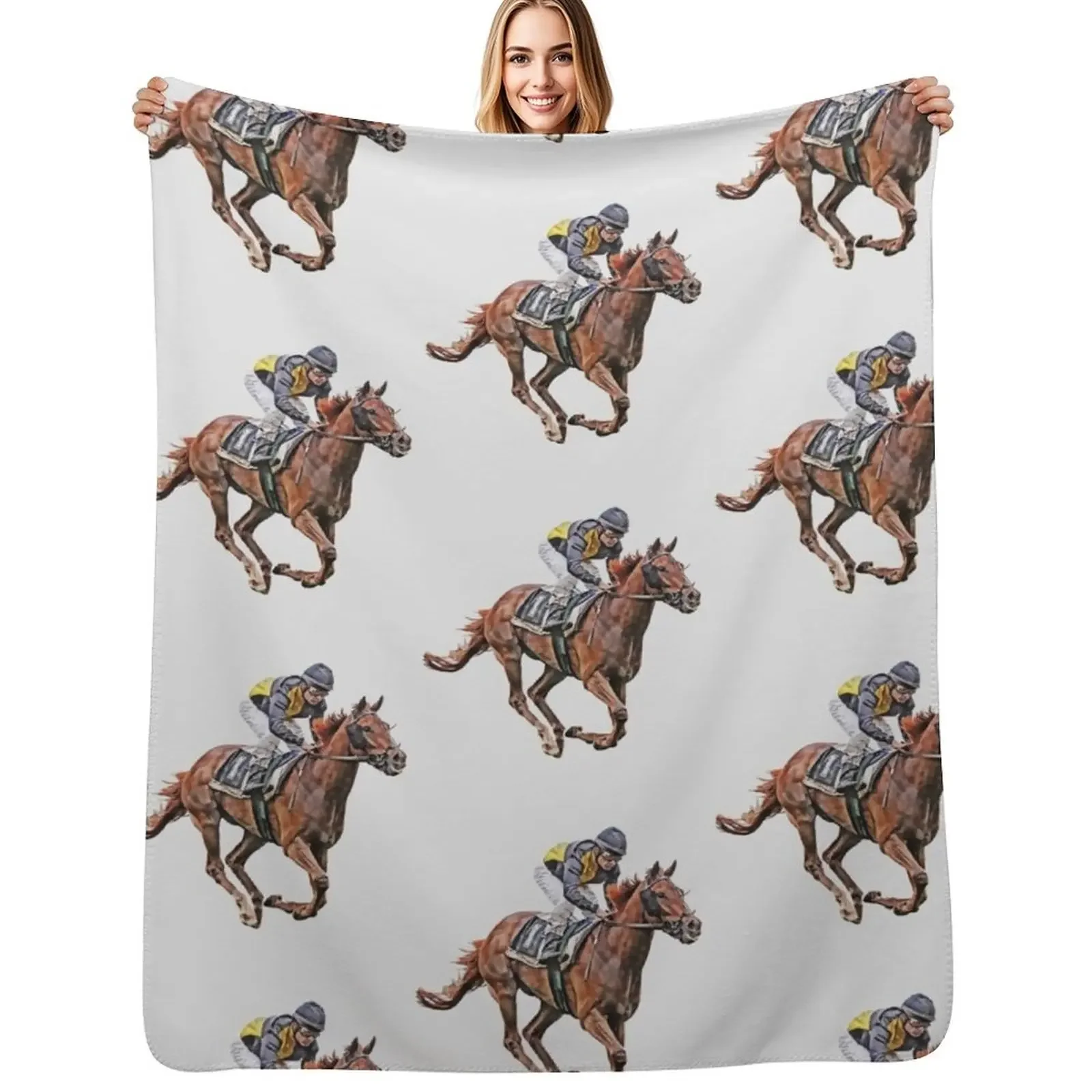 

Horse Racing Throw Blanket Baby Shaggy Multi-Purpose Decorative Beds Blanket