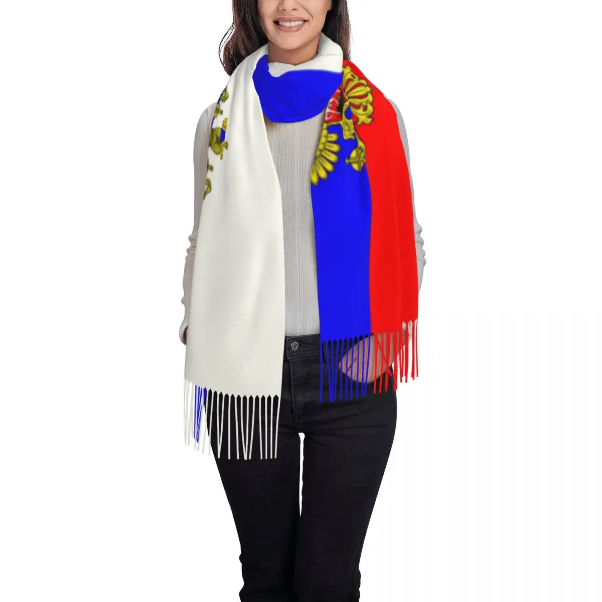 Custom Ladies Large Russian Flag Scarves Women Winter Fall Soft Warm Tassel Shawl Wraps Scarf